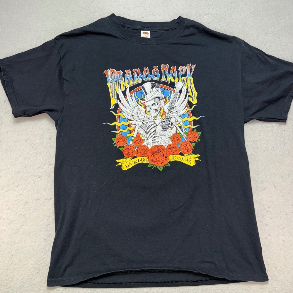 Voodoocraft World Tour T-Shirt Skeleton Guitar Roses Graphic Fruit of the Loom L